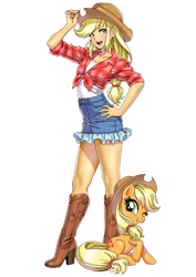 Size: 530x750 | Tagged: safe, artist:shunya yamashita, imported from derpibooru, kotobukiya, applejack, human, pony, clothes, human ponidox, humanized, kotobukiya applejack, self paradox, self ponidox, simple background, transparent background