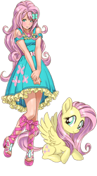 Size: 413x750 | Tagged: safe, artist:shunya yamashita, imported from derpibooru, kotobukiya, fluttershy, human, pony, clothes, human ponidox, humanized, kotobukiya fluttershy, self paradox, self ponidox, simple background, transparent background