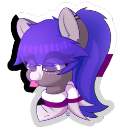 Size: 1123x1191 | Tagged: safe, artist:pasteldraws, imported from derpibooru, oc, oc only, oc:dark rose, pony, bandana, clothes, demisexual pride flag, ear fluff, ear piercing, heart, nom, piercing, ponytail, pride, pride flag, pride month, scarf, simple background, solo, transparent background