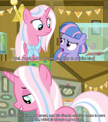 Size: 1280x1440 | Tagged: safe, edit, edited screencap, editor:jaredking779, imported from derpibooru, screencap, clear sky, wind sprint, pegasus, pony, unicorn, common ground, season 9, spoiler:s09, caption, duo, duo female, female, filly, foal, horn, looking at each other, looking at someone, mare, mother and child, mother and daughter, neckerchief, open mouth, text