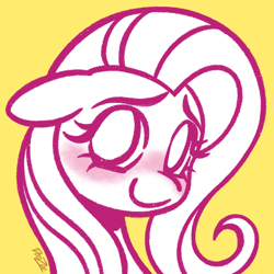 Size: 2000x2000 | Tagged: safe, artist:doozoo, imported from derpibooru, fluttershy, pony, blushing, bust, female, high res, mare, simple background, solo, yellow background