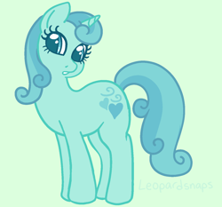 Size: 1296x1208 | Tagged: safe, artist:leopardsnaps, imported from derpibooru, ocean breeze, pony, unicorn, alternate cutie mark, curious, female, green background, horn, mare, simple background, solo, turned head