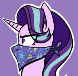 Size: 777x751 | Tagged: source needed, safe, artist:ami-gami, imported from derpibooru, starlight glimmer, pony, unicorn, annoyed, cloth gag, clothes, gag, horn, over the nose gag, scarf, scarf gag, solo, starlight glimmer is not amused, starlight's gag, unamused