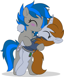 Size: 4147x5000 | Tagged: safe, artist:jhayarr23, imported from derpibooru, oc, oc:homage, oc:littlepip, pony, unicorn, fallout equestria, blushing, butt, commission, commissioner:solar aura, cute, eyes closed, female, horn, kissing, lesbian, oc x oc, pipmage, plot, shipping, simple background, transparent background