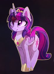 Size: 1328x1819 | Tagged: safe, artist:magnaluna, imported from derpibooru, twilight sparkle, alicorn, pony, spider, cheek fluff, colored wings, colored wingtips, crown, cute, ear fluff, female, folded wings, gradient wings, heart, heart eyes, hoof shoes, horn, jewelry, looking at something, mare, peytral, princess shoes, regalia, smiling, solo, tail, twiabetes, twilight sparkle (alicorn), wingding eyes, wings