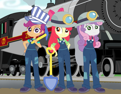 Size: 4389x3400 | Tagged: safe, artist:gmaplay, imported from derpibooru, apple bloom, scootaloo, sweetie belle, equestria girls, empress 2816, locomotive, photo, solo, train