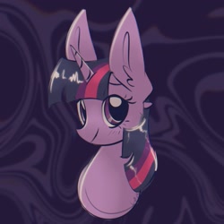 Size: 1672x1672 | Tagged: safe, artist:cupute, imported from derpibooru, twilight sparkle, big ears, bust, chromatic aberration, looking at you, portrait, purple coat, purple eyes, purple mane, shiny, shiny mane, smiling, solo, swirls