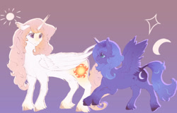 Size: 1578x1012 | Tagged: safe, artist:fealcity, imported from derpibooru, princess celestia, princess luna, alicorn, pony, duo, young celestia, young luna, younger