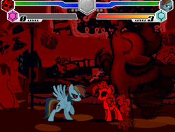 Size: 635x477 | Tagged: safe, imported from ponybooru, earth pony, pegasus, fanfic:rainbow factory, fighting is magic, creepypasta, evil dash, fan game, fighting is magic everfree, splash art, zalgo corner, zalgo pie