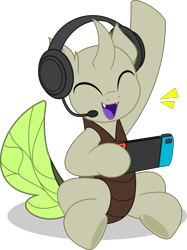 Size: 3731x5000 | Tagged: safe, artist:jhayarr23, imported from derpibooru, oc, oc only, oc:copycat, changedling, changeling, changedling oc, changeling oc, headset, nintendo switch, simple background, transparent background