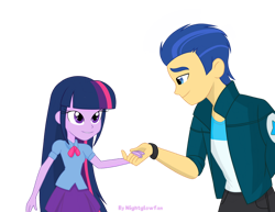 Size: 828x639 | Tagged: safe, artist:nightglowfan, imported from ponybooru, flash sentry, twilight sparkle, human, equestria girls, female, flashlight, male, shipping, simple background, straight, transparent background