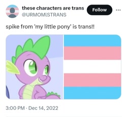 Size: 720x668 | Tagged: safe, imported from ponybooru, spike, headcanon, meta, pride, pride flag, solo, transgender pride flag, twitter