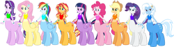 Size: 3847x1054 | Tagged: safe, artist:invisibleink, artist:tylerajohnson352, imported from derpibooru, applejack, fluttershy, pinkie pie, rainbow dash, rarity, sci-twi, starlight glimmer, sunset shimmer, trixie, twilight sparkle, centaur, taur, equestria girls, beautiful, centaurified, cute, cutie mark, hooves, humane five, humane seven, humane six, ponytaur, simple background, species swap, tail, transparent background, wings