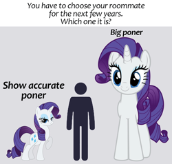 Size: 640x610 | Tagged: safe, artist:august_bebel, imported from derpibooru, rarity, human, pony, unicorn, big pony, eyeshadow, female, horn, lidded eyes, makeup, mare, meme, raised hoof, self paradox, self ponidox, size comparison, size difference, small pony, smiling, trio