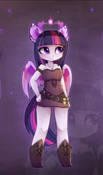 Size: 1196x2016 | Tagged: safe, artist:magnaluna, imported from derpibooru, twilight sparkle, alicorn, anthro, unguligrade anthro, breasts, colored wings, cutie mark accessory, cutie mark necklace, ear fluff, eyebrows, eyebrows visible through hair, female, jewelry, multicolored wings, necklace, smiling, solo, spread wings, twilight sparkle (alicorn), wings, zoom layer