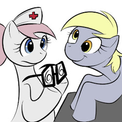 Size: 280x280 | Tagged: safe, artist:kloudmutt, imported from derpibooru, derpy hooves, nurse redheart, glasses, looking at each other, looking at someone, simple background