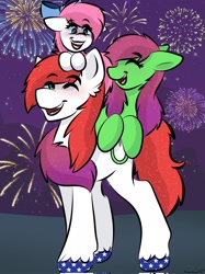 Size: 1535x2048 | Tagged: safe, artist:doodle-hooves, oc, oc only, pony, blushing, female, fireworks, foal, male, mare, stallion