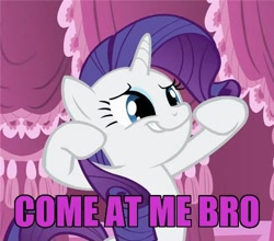 Size: 500x440 | Tagged: safe, edit, edited screencap, imported from twibooru, screencap, rarity, armband, bipedal, caption, come at me bro, darling, hug life, image, image macro, jewelry, meme, necklace, needs more jpeg, solo, sunglasses, tail, text