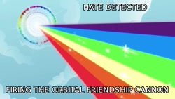 Size: 640x360 | Tagged: safe, edit, edited screencap, imported from twibooru, screencap, rainbow dash, sonic rainboom (episode), caption, image, image macro, needs more jpeg, solo, sonic rainboom, text