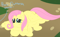 Size: 4000x2500 | Tagged: safe, artist:mariculture, fluttershy, pegasus, pony, dialogue, female, frown, implied rainbow dash, literal buttershy, looking at you, mare, melting, solo, teary eyes