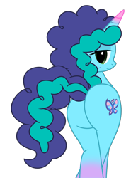 Size: 4388x6148 | Tagged: safe, alternate version, artist:ejlightning007arts, artist:lilylocket, edit, imported from derpibooru, pony, unicorn, spoiler:g5, base used, butt, butt focus, coat markings, fake cutie mark, female, freckles, g5, g5 to g4, generation leap, horn, looking back, mare, misty brightdawn, mistybutt, my little pony: make your mark, my little pony: tell your tale, original style, plot, seductive, simple background, socks (coat markings), solo, transparent background, vector