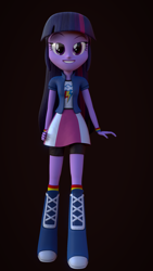 Size: 1080x1920 | Tagged: safe, artist:palmman529, imported from derpibooru, rainbow dash, twilight sparkle, equestria girls, 3d, boots, boots swap, clothes, clothes swap, eyebrows, hand on hip, looking at you, rainbow socks, raised eyebrow, shoes, shorts, socks, striped socks, sultry pose