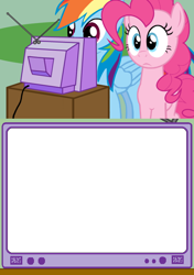 Size: 564x800 | Tagged: safe, artist:lee-sherman, imported from ponybooru, pinkie pie, rainbow dash, earth pony, pegasus, pony, duo, exploitable, exploitable meme, female, folded wings, frown, mare, meme, obligatory, obligatory pony, simple background, template, transparent background, tv meme, wings