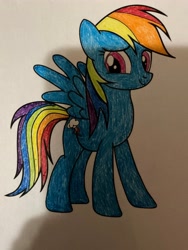 Size: 3024x4032 | Tagged: safe, artist:maddiedraws5678, imported from ponybooru, rainbow dash, pegasus, pony, closed mouth, colored, coloring page, cute, dashabetes, female, high res, mare, simple background, smiling, solo, traditional art, white background