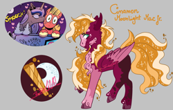 Size: 2893x1837 | Tagged: safe, artist:terralilith, idw, imported from derpibooru, big macintosh, princess luna, oc, oc:cinnamon moonlight mac jr., alicorn, earth pony, pegasus, pony, beard, cheek kiss, chest fluff, ethereal mane, facial hair, female, gray background, kissing, lunamac, male, mare, offspring, parent:big macintosh, parent:princess luna, parents:lunamac, pegasus oc, shipping, simple background, solo, stallion, starry mane, straight, unshorn fetlocks, wings