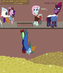 Size: 3240x3760 | Tagged: safe, artist:khazard, imported from derpibooru, kerfuffle, pipp petals, skellinore, tempest shadow, pegasus, skeleton pony, unicorn, series:grogar's game, the break up breakdown, armor, atg 2024, bard, berserker, black mage, blacksmith, bone, broken horn, fantasy class, g5, gold, horn, misty brightdawn, newbie artist training grounds, skeleton, spellsword