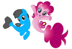 Size: 2557x1748 | Tagged: safe, artist:williamtheofficial, imported from derpibooru, pinkie pie, oc, oc:william, earth pony, seapony (g4), dorsal fin, duo, duo male and female, female, fin, fish tail, flowing mane, flowing tail, looking at you, male, mare, open mouth, open smile, scales, seaponified, seapony pinkie pie, simple background, smiling, smiling at you, species swap, swimming, tail, transparent background