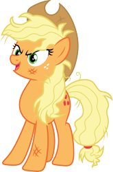 Size: 3000x4533 | Tagged: safe, artist:cloudy glow, imported from derpibooru, applejack, queen chrysalis, earth pony, pony, season 5, the cutie re-mark, applejack's hat, cowboy hat, disguise, disguised changeling, female, hat, mare, messy mane, open mouth, scratches, simple background, solo, transparent background, vector