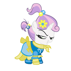 Size: 1600x1600 | Tagged: safe, artist:angel-the-bunny, imported from derpibooru, sweetie belle, pony, unicorn, sisterhooves social, clothes, dress, eyebrows, female, filly, flower, flower in hair, foal, horn, raised eyebrow, scarf, simple background, socks, solo, transparent background, vector