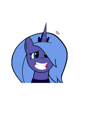 Size: 900x1238 | Tagged: safe, artist:spaerk, imported from twibooru, princess luna, alicorn, pony, awkward smile, bust, crown, image, jewelry, looking at you, png, portrait, regalia, s1 luna, simple background, smiling at you, solo, transparent background