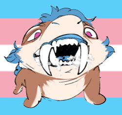 Size: 652x615 | Tagged: safe, artist:itskaarts, imported from derpibooru, oc, oc only, oc:lissy fluffball, creature, cursed image, fangs, flag, meme, rabies, transgender