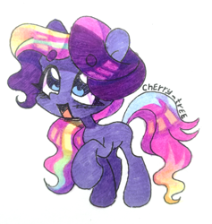 Size: 3840x4054 | Tagged: safe, artist:cherry_tree, imported from derpibooru, oc, oc only, earth pony, pony, chibi, cute, female, happy, multicolored hair, simple background, solo, traditional art, white background