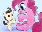 Size: 2457x1865 | Tagged: safe, artist:mandumustbasukanemen, imported from derpibooru, pinkie pie, pound cake, pony, atg 2024, baby, baby pony, bipedal, diaper, duo, duo male and female, female, foal, male, mare, newbie artist training grounds, siblings, sitting, walking