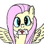 Size: 1440x1440 | Tagged: safe, ponerpics exclusive, fluttershy, pegasus, looking at you, love letter, mail, mouth hold, simple background, solo, traditional art, transparent background