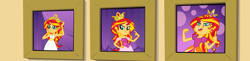 Size: 4227x1023 | Tagged: safe, composite screencap, edit, edited screencap, imported from derpibooru, screencap, sunset shimmer, human, equestria girls, clothes, crown, dress, fall formal outfits, jewelry, my little pony equestria girls, regalia, smiling, smirk