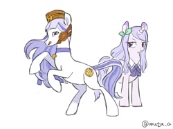 Size: 1739x1304 | Tagged: safe, artist:muta_a, imported from derpibooru, earth pony, pony, unicorn, anime, crossover, duo, gold ship, horn, mejiro mcqueen, simple background, uma musume pretty derby, white background