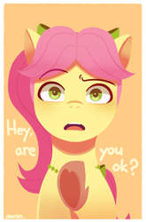 Size: 1750x2652 | Tagged: safe, artist:maren, imported from derpibooru, earth pony, pony, g5, looking at you, open mouth, posey bloom, simple background, talking to viewer