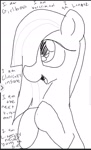 Size: 1080x1788 | Tagged: safe, artist:datte-before-dawn, marble pie, earth pony, pony, dialogue, female, hair over one eye, mare, monochrome, open mouth, solo