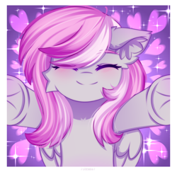 Size: 3500x3397 | Tagged: safe, artist:stesha, imported from derpibooru, oc, oc only, pegasus, pony, blushing, cheek fluff, ear fluff, eyes closed, female, heart, hug, mare, pegasus oc, solo, underhoof, wings