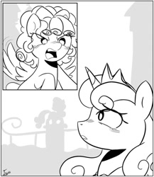 Size: 833x959 | Tagged: artist needed, safe, imported from derpibooru, cozy glow, princess flurry heart, alicorn, pegasus, pony, angry, comic panel, crying, duo, monochrome, older, older flurry heart