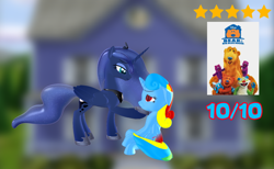 Size: 1148x707 | Tagged: safe, artist:puzzlshield2, imported from derpibooru, princess luna, oc, oc:puzzle shield, alicorn, pony, 3d, bear in the big blue house, childhood, comforting, crossover, disney, heartwarming, hoof on chin, mmd, nostalgia, princess of the night, review, sitting, tv show