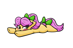 Size: 1031x689 | Tagged: safe, artist:zutcha, imported from derpibooru, earth pony, pony, angry, blushing, cute, eye clipping through hair, female, flat fuck friday, floppy ears, furrowed brow, g5, lying down, madorable, mare, posey bloom, posey bloom is not amused, prone, simple background, solo, sploot, unamused, white background