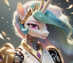 Size: 1024x878 | Tagged: safe, imported from derpibooru, princess celestia, anthro, robot, ai content, ai generated, female, generator:pony diffusion v6 xl, generator:stable diffusion, gynoid, prompter:teonanakatle, robolestia, roboticization, solo