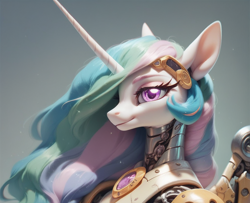 Size: 1024x832 | Tagged: safe, imported from derpibooru, princess celestia, anthro, robot, ai content, ai generated, female, generator:pony diffusion v6 xl, generator:stable diffusion, gynoid, prompter:teonanakatle, robolestia, roboticization, solo