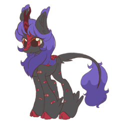 Size: 2048x2048 | Tagged: safe, artist:cupute, imported from derpibooru, oc, oc only, oc:ruby ash, kirin, bandaid, cute, ear fluff, gray coat, hoof fluff, long mane, png, purple mane, red eyes, simple background, solo, tail, tail fluff, transparent background