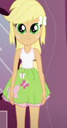 Size: 490x936 | Tagged: safe, artist:qbert2kcat, imported from derpibooru, applejack, equestria girls, bare shoulders, clothes, clothes swap, green skirt, shirt, skirt, sleeveless, solo